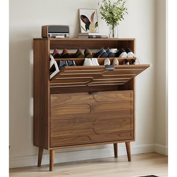 Spaco Walnut Shoe Cabinet with Flip Drawers