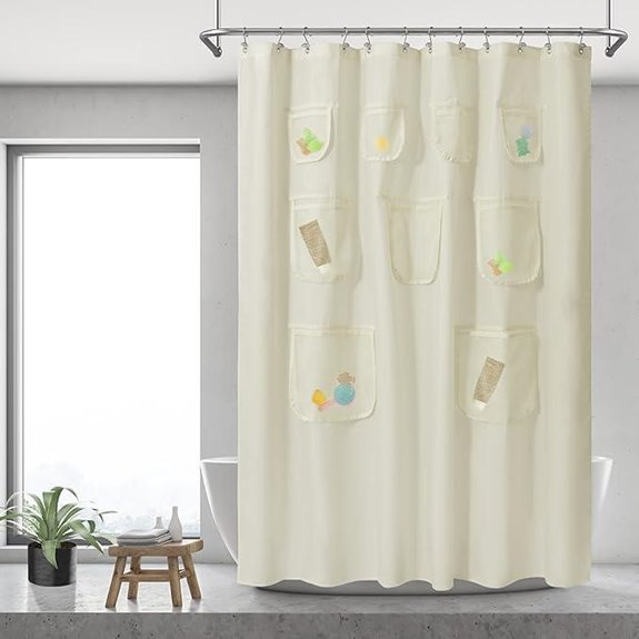 N&Y HOME Waterproof Shower Curtain with 9 Mesh Pockets