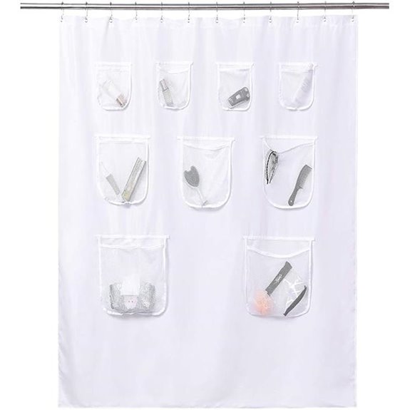 Mrs Awesome Water-Repellent Shower Curtain with Mesh Pockets
