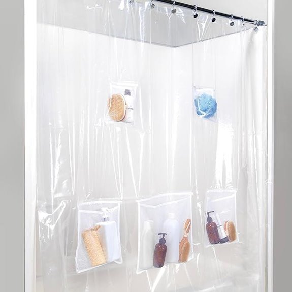Kenney Waterproof Shower Curtain with Storage Pockets