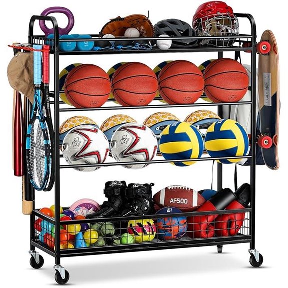 Garage Sports Equipment Organizer with Wheels