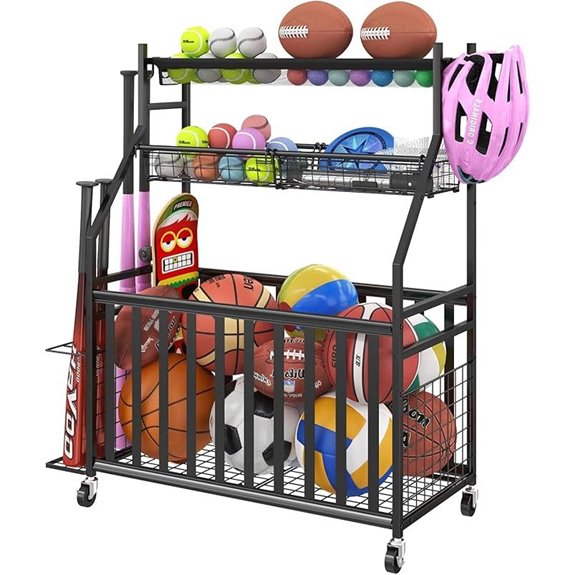 Garage Sports Equipment Organizer with Wheels