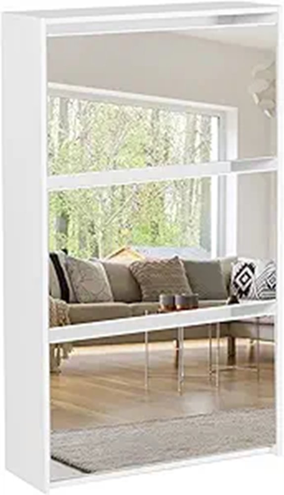 HOPUBUY White 3-Tier Shoe Cabinet with Mirror