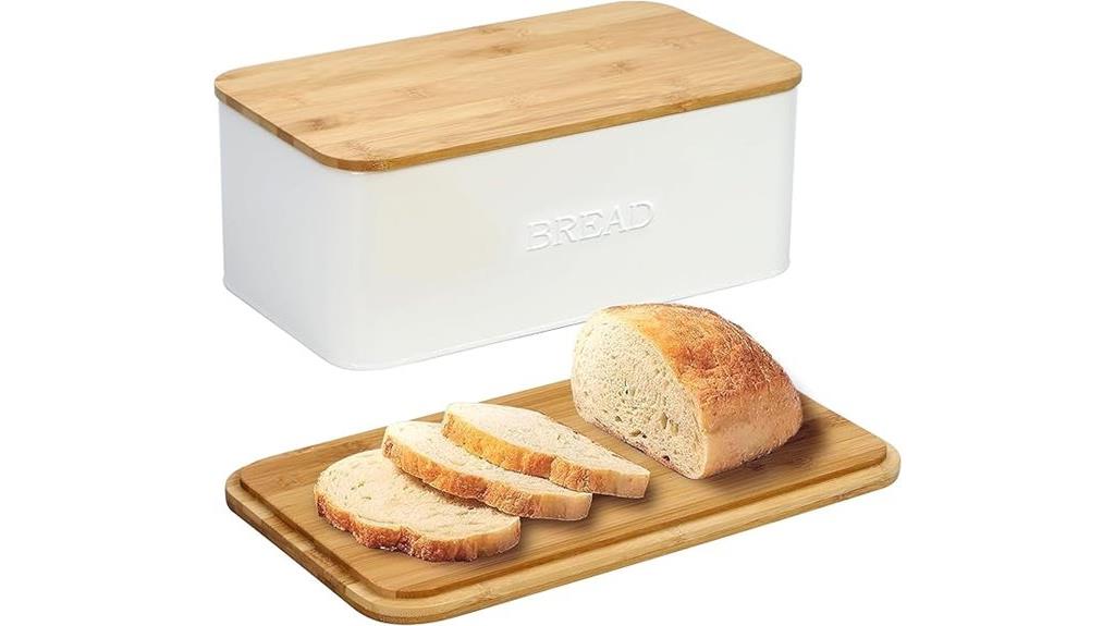 white bread box with bamboo lid
