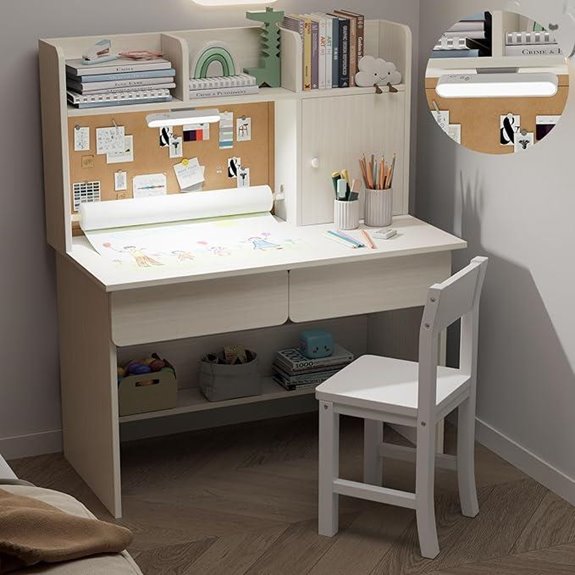 White Wooden Kids Study Desk and Chair Set