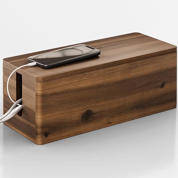 Acacia Wood Cable Management Box with Magnetic Lid