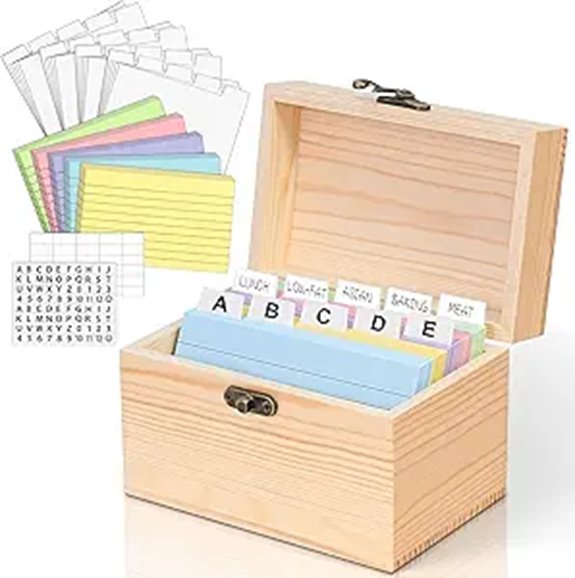 MOBYKE Wooden Index Card Holder with Flash Cards