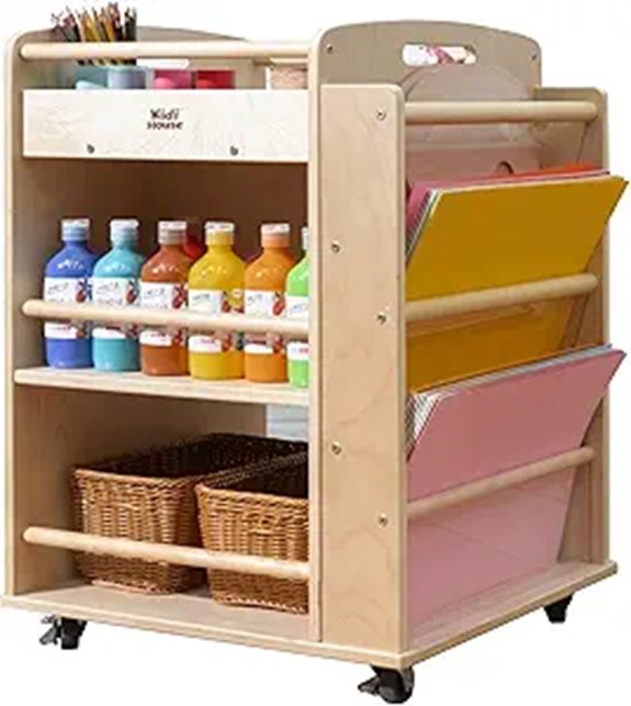 Wooden 3-Tier Rolling Art & Craft Storage Cart