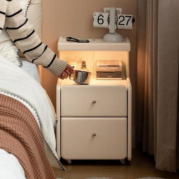 Solid Wood Rolling Side Table with Storage