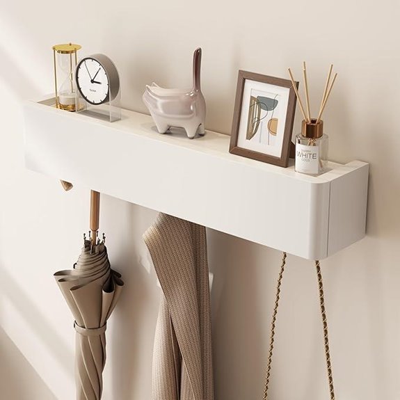 Solid Wood Wall Coat Rack with Hooks and Shelf