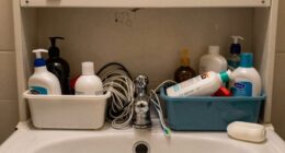 cluttered bathroom cabinet chaos